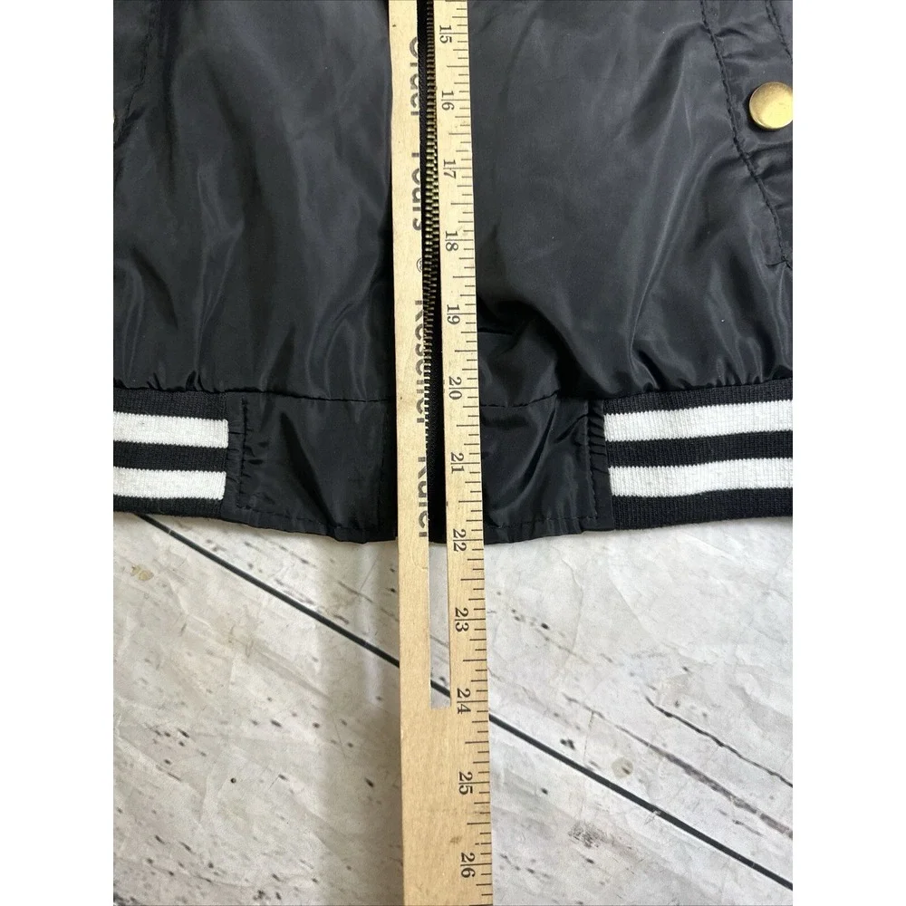 Charlotte Russe Womens Black Bomber Jacket Varsity Stripe Ruched Sleeve XS
